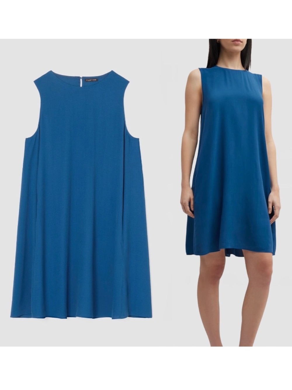 EILEEN FISHER Silk Georgette Crepe Round Neck Dress in Atlantis Blue Size XL